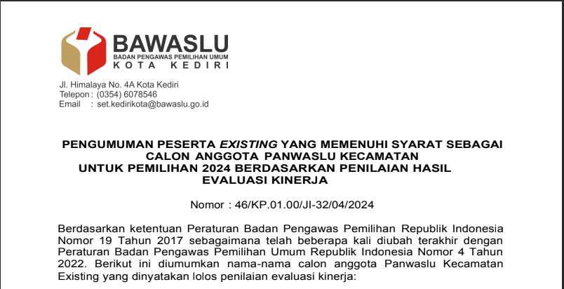 pengumuman panwascam existing