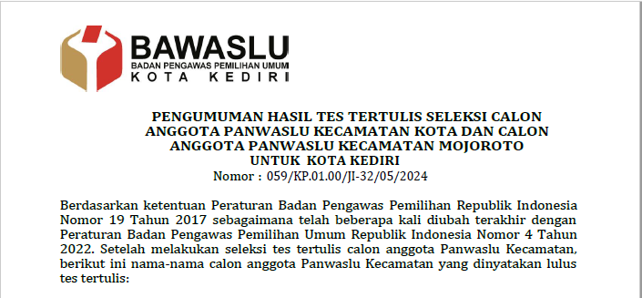 pengumuman tes tulis
